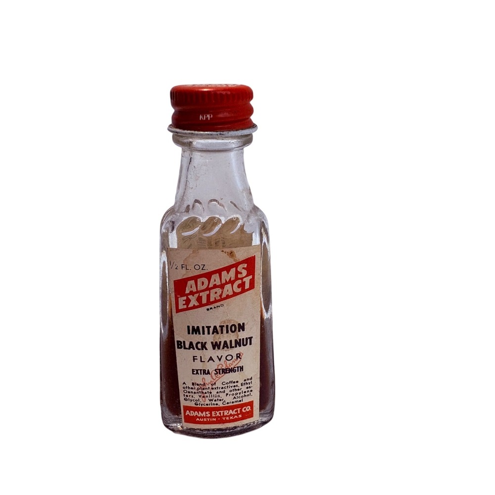 Adams Extract Imitation Black Walnut Flavor Vintage Bottle Austin Texas 1/2 oz